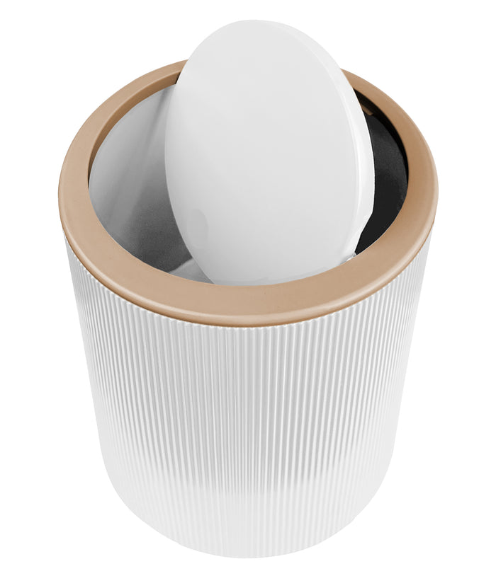 Set Completo Accessori Bagno 5 Pezzi Design Moderno In Plastica Incluso Cestino Pattumiera,Dispenser Sapone Portascopino Con Scopino Incluso ,PortaSaponetta,Porta Spazzolini - Bianco