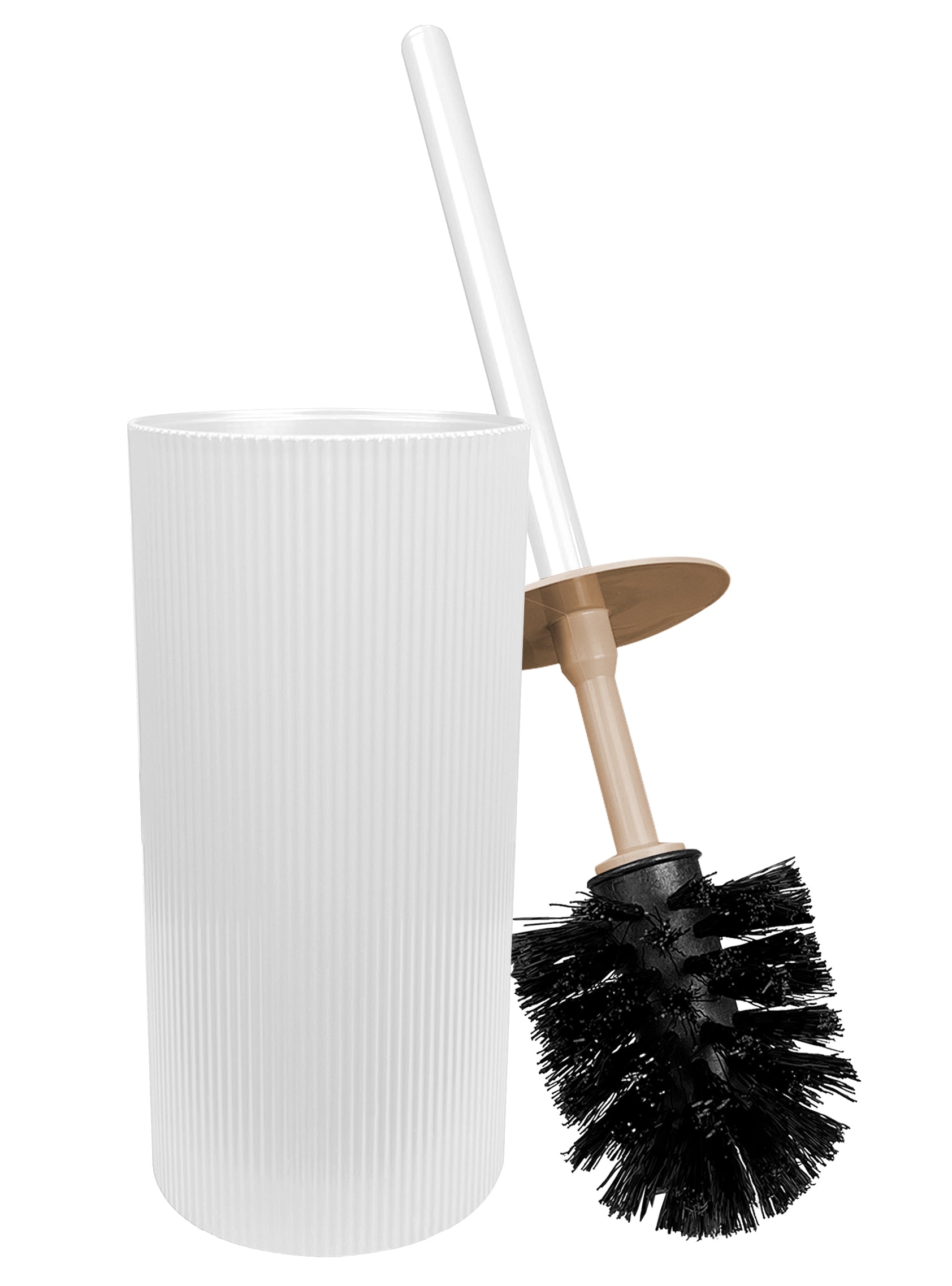 Set Completo Accessori Bagno 5 Pezzi Design Moderno In Plastica Incluso Cestino Pattumiera,Dispenser Sapone Portascopino Con Scopino Incluso ,PortaSaponetta,Porta Spazzolini - Bianco