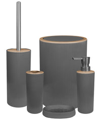 Set Completo Accessori Bagno 5 Pezzi Design Moderno In Plastica Incluso Cestino Pattumiera,Dispenser Sapone Portascopino Con Scopino Incluso ,PortaSaponetta,Porta Spazzolini - Grigio
