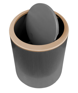 Set Completo Accessori Bagno 5 Pezzi Design Moderno In Plastica Incluso Cestino Pattumiera,Dispenser Sapone Portascopino Con Scopino Incluso ,PortaSaponetta,Porta Spazzolini - Grigio