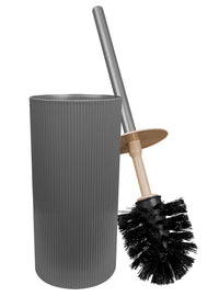 Set Completo Accessori Bagno 5 Pezzi Design Moderno In Plastica Incluso Cestino Pattumiera,Dispenser Sapone Portascopino Con Scopino Incluso ,PortaSaponetta,Porta Spazzolini - Grigio