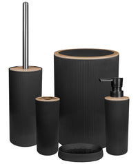 Set Completo Accessori Bagno 5 Pezzi Design Moderno In Plastica Incluso Cestino Pattumiera,Dispenser Sapone Portascopino Con Scopino Incluso ,PortaSaponetta,Porta Spazzolini - Nero