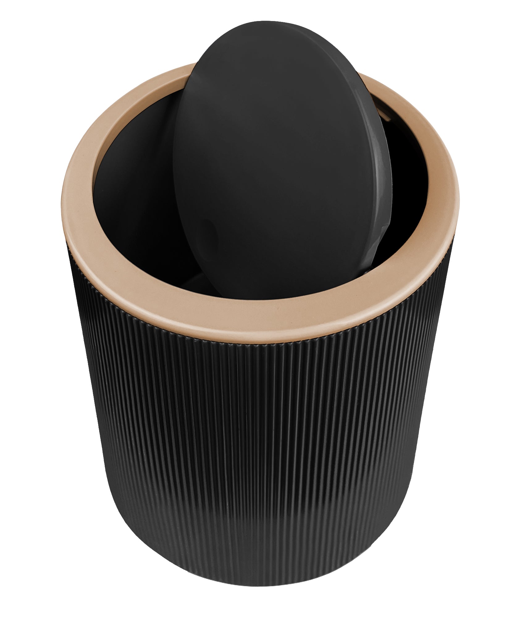 Set Completo Accessori Bagno 5 Pezzi Design Moderno In Plastica Incluso Cestino Pattumiera,Dispenser Sapone Portascopino Con Scopino Incluso ,PortaSaponetta,Porta Spazzolini - Nero