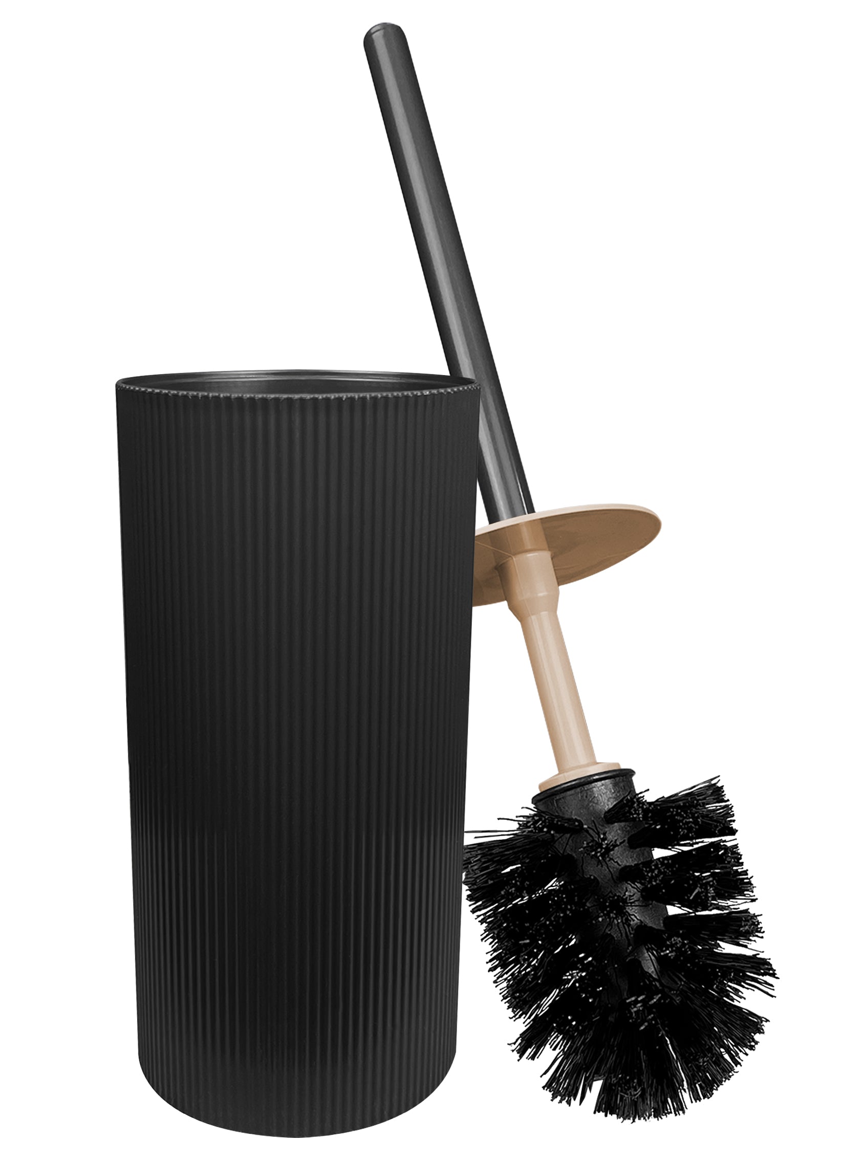 Set Completo Accessori Bagno 5 Pezzi Design Moderno In Plastica Incluso Cestino Pattumiera,Dispenser Sapone Portascopino Con Scopino Incluso ,PortaSaponetta,Porta Spazzolini - Nero