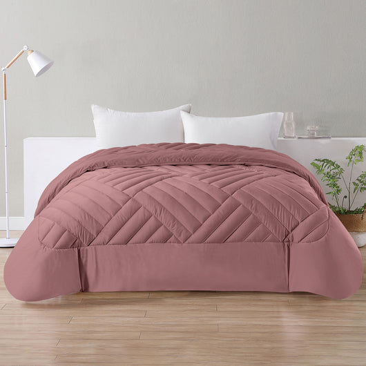 Trapunta Elegante Matrimoniale In Velluto Piumone Invernale Effetto Piuma 580 Gr/Mq Piumino Caldo Due Piazze Inverno Coperta Duck Friendly Rosa Antico - Matrimoniale