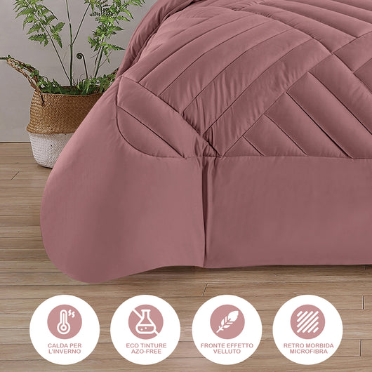 Trapunta Elegante Matrimoniale In Velluto Piumone Invernale Effetto Piuma 580 Gr/Mq Piumino Caldo Due Piazze Inverno Coperta Duck Friendly Rosa Antico - Matrimoniale