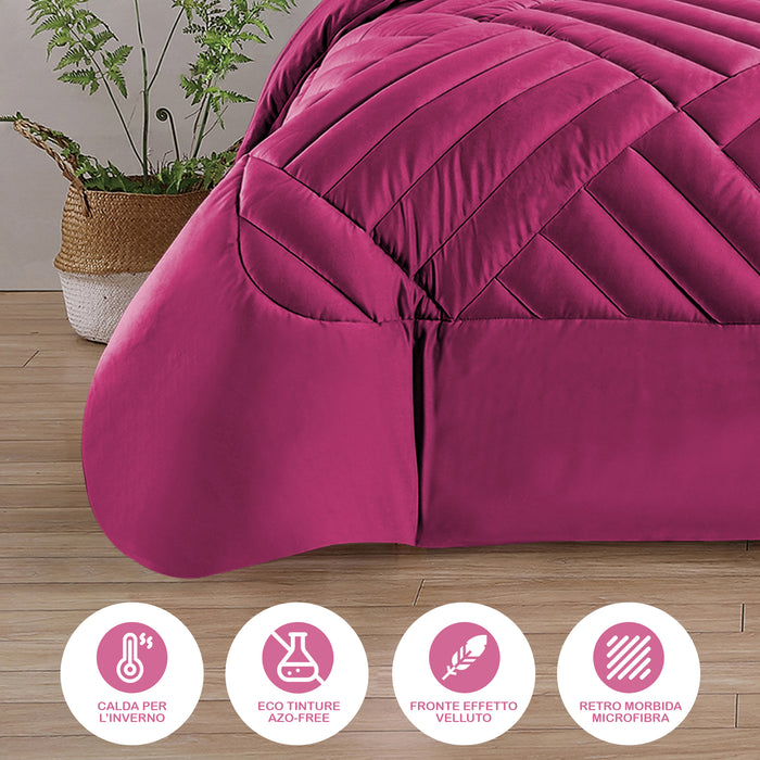 Trapunta Elegante Matrimoniale In Velluto Piumone Invernale Effetto Piuma 580 Gr/Mq Piumino Caldo Due Piazze Inverno Coperta Duck Friendly Rosa Barbi - Matrimoniale