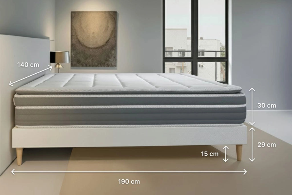 Pacchetto letto completo - Materasso 140x190cm + Box spring con doghe (kit) + 2 cuscini + Piumino - Trente PLUS