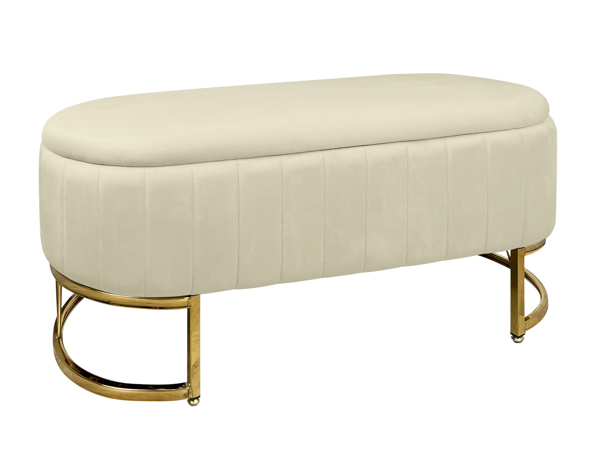 Panca Imbottita Divanetto In Velluto Contenitore Pouf PortaOggetti Panca Sgabello A Pie Di Letto Con Gambe In Metallo Dorato Cassapanca Ingresso Legno Massello Panchina  - Beige
