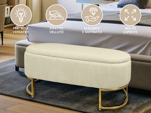 Panca Imbottita Divanetto In Velluto Contenitore Pouf PortaOggetti Panca Sgabello A Pie Di Letto Con Gambe In Metallo Dorato Cassapanca Ingresso Legno Massello Panchina  - Beige