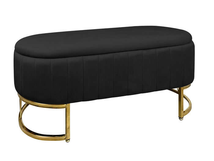 Panca Imbottita Divanetto In Velluto Contenitore Pouf PortaOggetti Panca Sgabello A Pie Di Letto Con Gambe In Metallo Dorato Cassapanca Ingresso Legno Massello Panchina  - Nero