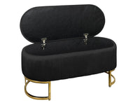 Panca Imbottita Divanetto In Velluto Contenitore Pouf PortaOggetti Panca Sgabello A Pie Di Letto Con Gambe In Metallo Dorato Cassapanca Ingresso Legno Massello Panchina  - Nero
