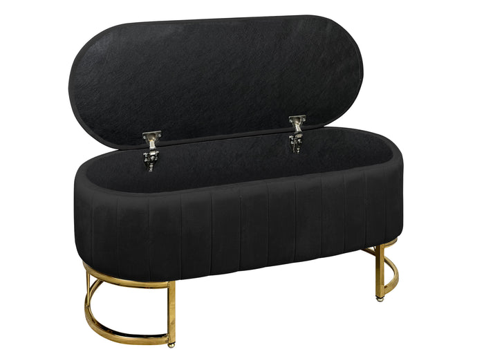 Panca Imbottita Divanetto In Velluto Contenitore Pouf PortaOggetti Panca Sgabello A Pie Di Letto Con Gambe In Metallo Dorato Cassapanca Ingresso Legno Massello Panchina  - Nero