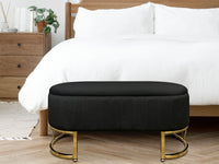 Panca Imbottita Divanetto In Velluto Contenitore Pouf PortaOggetti Panca Sgabello A Pie Di Letto Con Gambe In Metallo Dorato Cassapanca Ingresso Legno Massello Panchina  - Nero