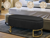 Panca Imbottita Divanetto In Velluto Contenitore Pouf PortaOggetti Panca Sgabello A Pie Di Letto Con Gambe In Metallo Dorato Cassapanca Ingresso Legno Massello Panchina  - Nero