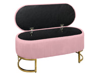 Panca Imbottita Divanetto In Velluto Contenitore Pouf PortaOggetti Panca Sgabello A Pie Di Letto Con Gambe In Metallo Dorato Cassapanca Ingresso Legno Massello Panchina  - Rosa