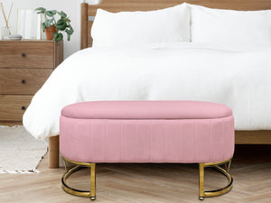 Panca Imbottita Divanetto In Velluto Contenitore Pouf PortaOggetti Panca Sgabello A Pie Di Letto Con Gambe In Metallo Dorato Cassapanca Ingresso Legno Massello Panchina  - Rosa
