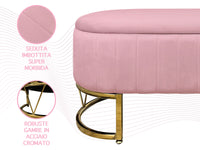 Panca Imbottita Divanetto In Velluto Contenitore Pouf PortaOggetti Panca Sgabello A Pie Di Letto Con Gambe In Metallo Dorato Cassapanca Ingresso Legno Massello Panchina  - Rosa