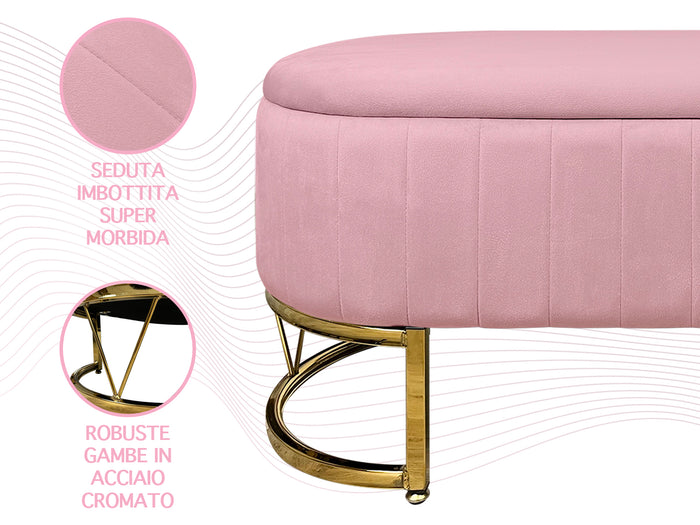 Panca Imbottita Divanetto In Velluto Contenitore Pouf PortaOggetti Panca Sgabello A Pie Di Letto Con Gambe In Metallo Dorato Cassapanca Ingresso Legno Massello Panchina  - Rosa