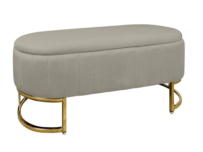 Panca Imbottita Divanetto In Velluto Contenitore Pouf PortaOggetti Panca Sgabello A Pie Di Letto Con Gambe In Metallo Dorato Cassapanca Ingresso Legno Massello Panchina  - Tortora