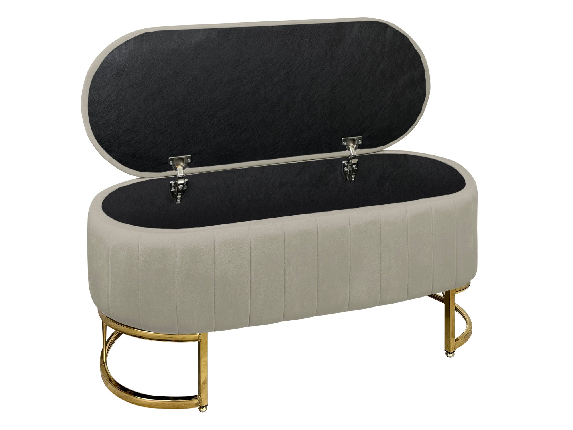 Panca Imbottita Divanetto In Velluto Contenitore Pouf PortaOggetti Panca Sgabello A Pie Di Letto Con Gambe In Metallo Dorato Cassapanca Ingresso Legno Massello Panchina  - Tortora