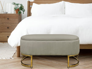 Panca Imbottita Divanetto In Velluto Contenitore Pouf PortaOggetti Panca Sgabello A Pie Di Letto Con Gambe In Metallo Dorato Cassapanca Ingresso Legno Massello Panchina  - Tortora