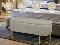 Panca Imbottita Divanetto In Velluto Contenitore Pouf PortaOggetti Panca Sgabello A Pie Di Letto Con Gambe In Metallo Dorato Cassapanca Ingresso Legno Massello Panchina  - Tortora