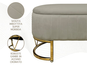 Panca Imbottita Divanetto In Velluto Contenitore Pouf PortaOggetti Panca Sgabello A Pie Di Letto Con Gambe In Metallo Dorato Cassapanca Ingresso Legno Massello Panchina  - Tortora