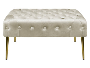 Panca Imbottita Divanetto In Velluto Sgabello A Pie Di Letto Con Gambe In Metallo Dorato Panchina Ingresso Legno Massello Pouf - Crema