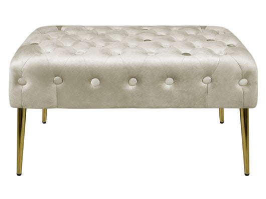 Panca Imbottita Divanetto In Velluto Sgabello A Pie Di Letto Con Gambe In Metallo Dorato Panchina Ingresso Legno Massello Pouf - Crema