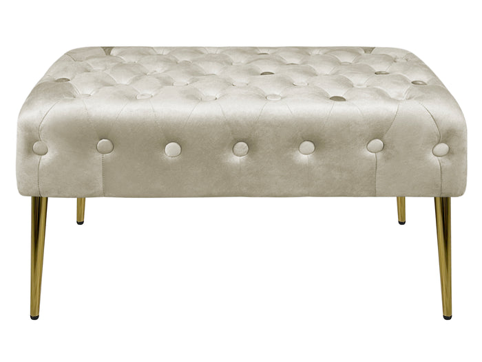Panca Imbottita Divanetto In Velluto Sgabello A Pie Di Letto Con Gambe In Metallo Dorato Panchina Ingresso Legno Massello Pouf - Crema