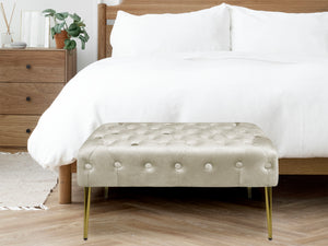 Panca Imbottita Divanetto In Velluto Sgabello A Pie Di Letto Con Gambe In Metallo Dorato Panchina Ingresso Legno Massello Pouf - Crema