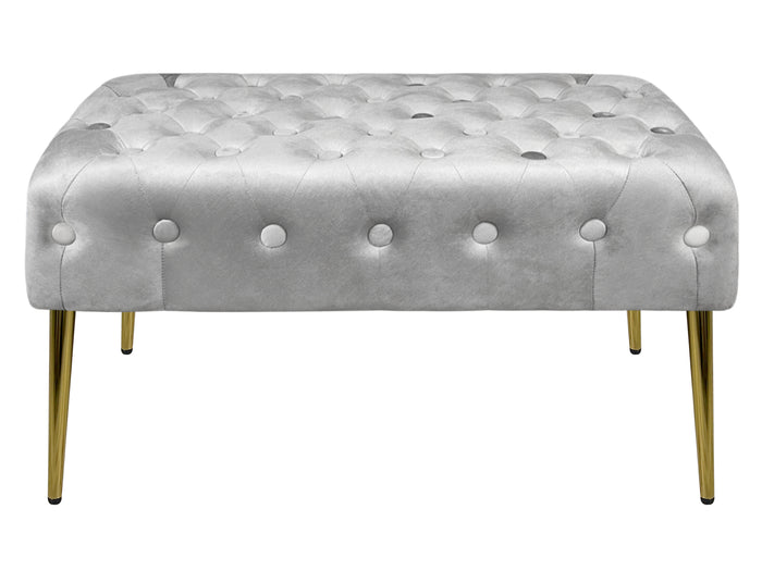 Panca Imbottita Divanetto In Velluto Sgabello A Pie Di Letto Con Gambe In Metallo Dorato Panchina Ingresso Legno Massello Pouf - Grigio