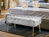 Panca Imbottita Divanetto In Velluto Sgabello A Pie Di Letto Con Gambe In Metallo Dorato Panchina Ingresso Legno Massello Pouf - Grigio