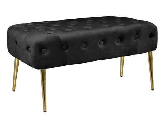 Panca Imbottita Divanetto In Velluto Sgabello A Pie Di Letto Con Gambe In Metallo Dorato Panchina Ingresso Legno Massello Pouf - Nero