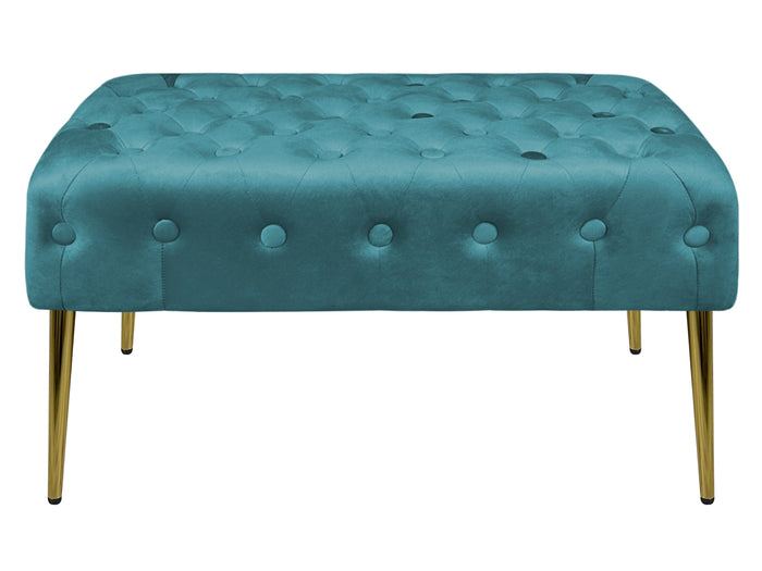 Panca Imbottita Divanetto In Velluto Sgabello A Pie Di Letto Con Gambe In Metallo Dorato Panchina Ingresso Legno Massello Pouf - Petrolio