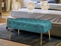 Panca Imbottita Divanetto In Velluto Sgabello A Pie Di Letto Con Gambe In Metallo Dorato Panchina Ingresso Legno Massello Pouf - Petrolio