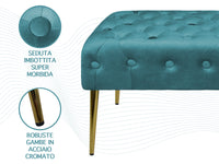 Panca Imbottita Divanetto In Velluto Sgabello A Pie Di Letto Con Gambe In Metallo Dorato Panchina Ingresso Legno Massello Pouf - Petrolio