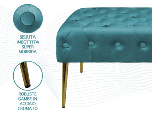 Panca Imbottita Divanetto In Velluto Sgabello A Pie Di Letto Con Gambe In Metallo Dorato Panchina Ingresso Legno Massello Pouf - Petrolio