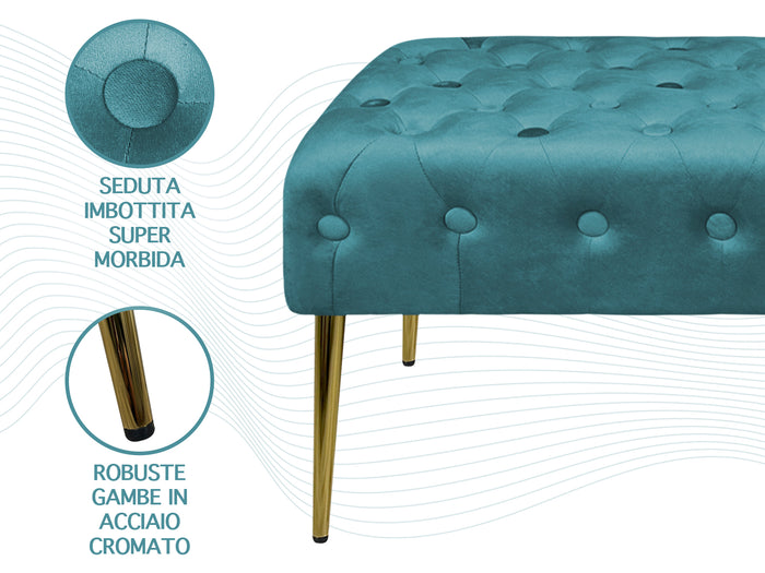 Panca Imbottita Divanetto In Velluto Sgabello A Pie Di Letto Con Gambe In Metallo Dorato Panchina Ingresso Legno Massello Pouf - Petrolio