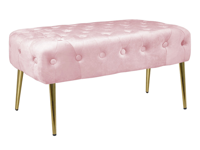 Panca Imbottita Divanetto In Velluto Sgabello A Pie Di Letto Con Gambe In Metallo Dorato Panchina Ingresso Legno Massello Pouf - Rosa