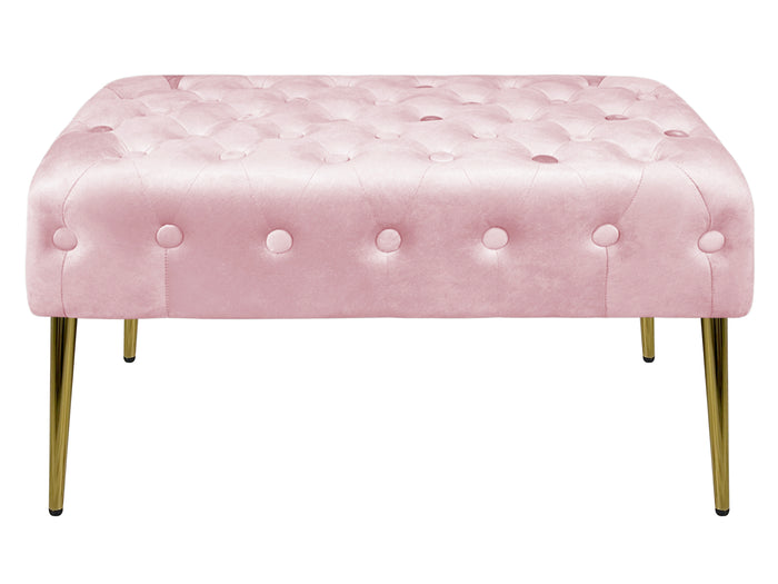 Panca Imbottita Divanetto In Velluto Sgabello A Pie Di Letto Con Gambe In Metallo Dorato Panchina Ingresso Legno Massello Pouf - Rosa