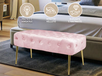 Panca Imbottita Divanetto In Velluto Sgabello A Pie Di Letto Con Gambe In Metallo Dorato Panchina Ingresso Legno Massello Pouf - Rosa