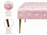 Panca Imbottita Divanetto In Velluto Sgabello A Pie Di Letto Con Gambe In Metallo Dorato Panchina Ingresso Legno Massello Pouf - Rosa