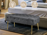 Panca Imbottita Divanetto In Velluto Sgabello A Pie Di Letto Con Gambe In Metallo Dorato Panchina Ingresso Legno Massello Pouf - Stone