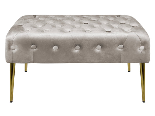 Panca Imbottita Divanetto In Velluto Sgabello A Pie Di Letto Con Gambe In Metallo Dorato Panchina Ingresso Legno Massello Pouf - Tortora