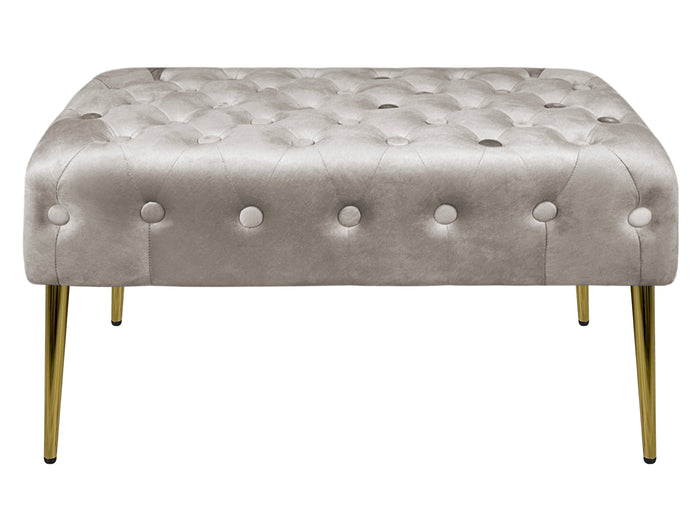 Panca Imbottita Divanetto In Velluto Sgabello A Pie Di Letto Con Gambe In Metallo Dorato Panchina Ingresso Legno Massello Pouf - Tortora