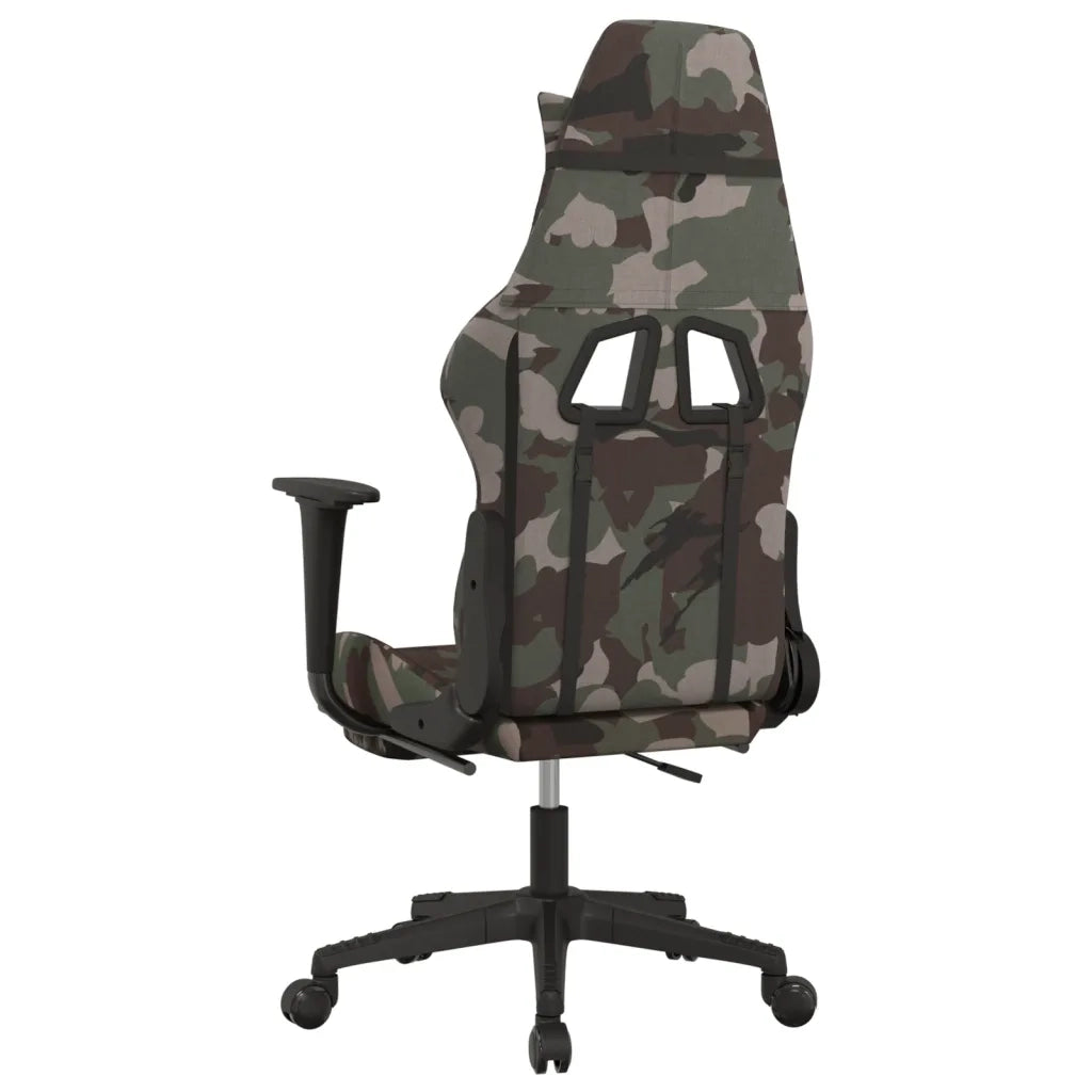 vidaXL Sedia da Gaming Massaggi Poggiapiedi Nero e Mimetico in Tessuto