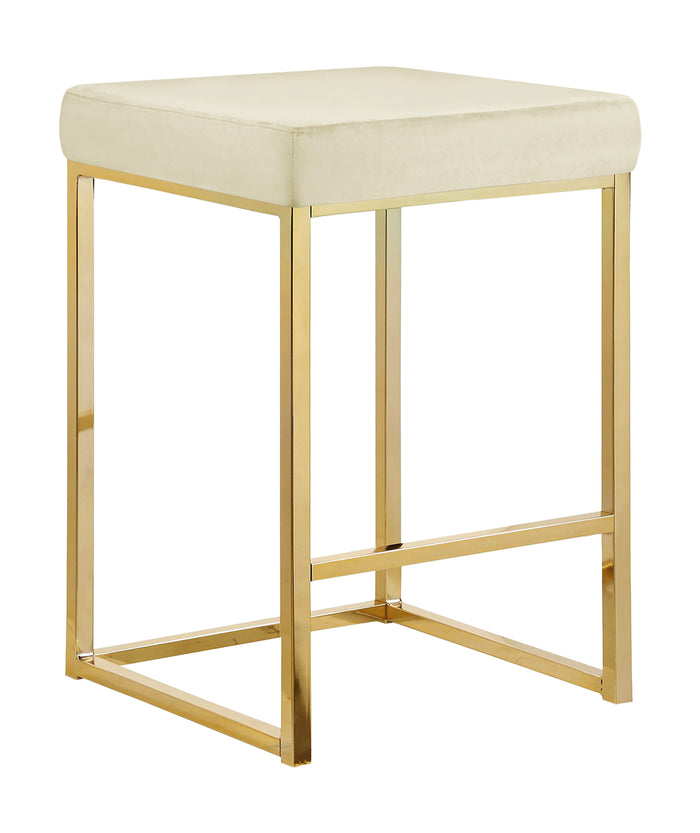 Sgabello Moderno In Velluto Sedile imbottito Gambe In Acciaio Dorato Senza Schienale Casa Sedia Cucina Bar Pub Seduta Rialzata Di Design - Beige