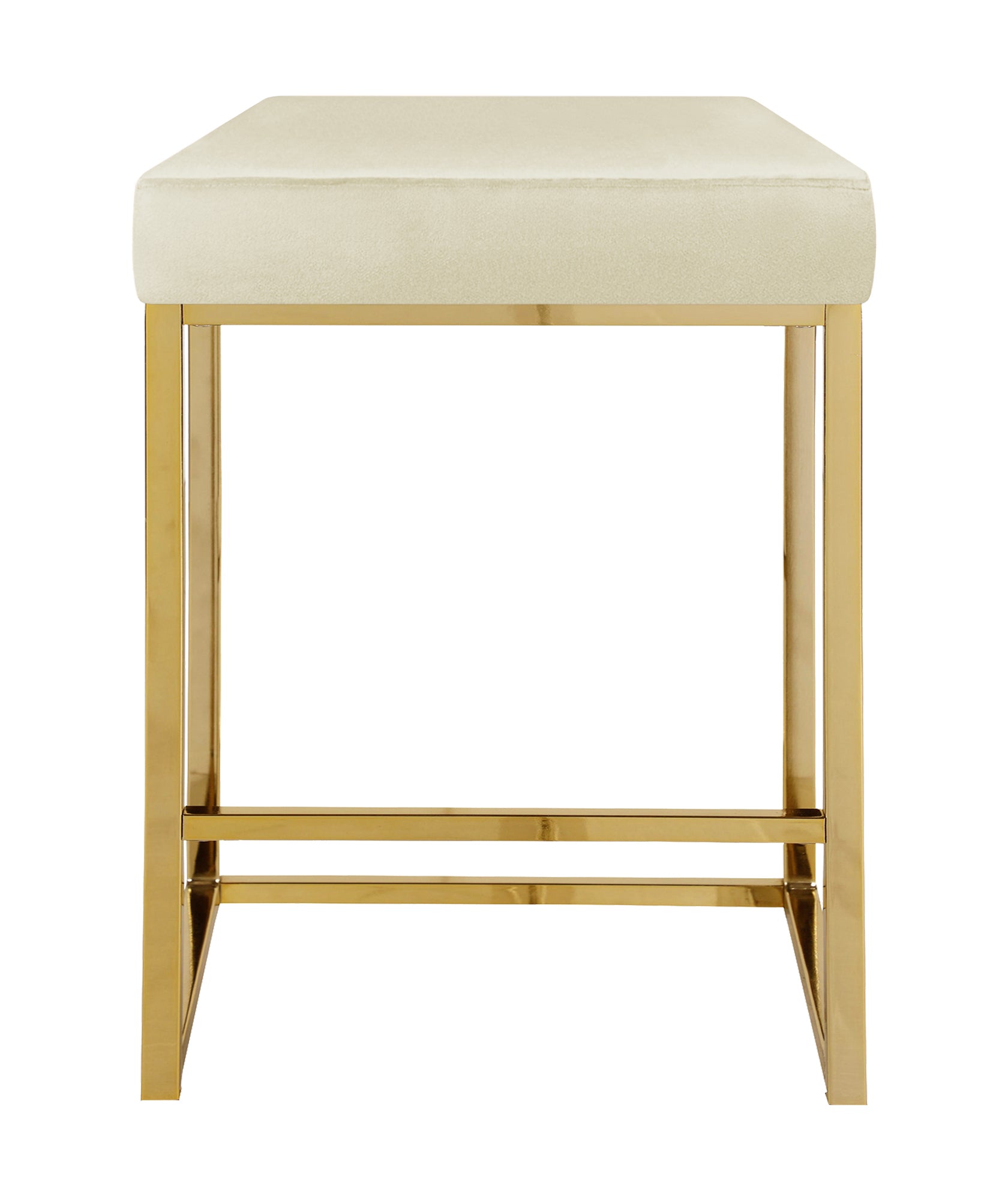 Sgabello Moderno In Velluto Sedile imbottito Gambe In Acciaio Dorato Senza Schienale Casa Sedia Cucina Bar Pub Seduta Rialzata Di Design - Beige